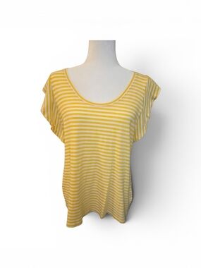 CAbi Yellow and White Striped Scoop Neck Top